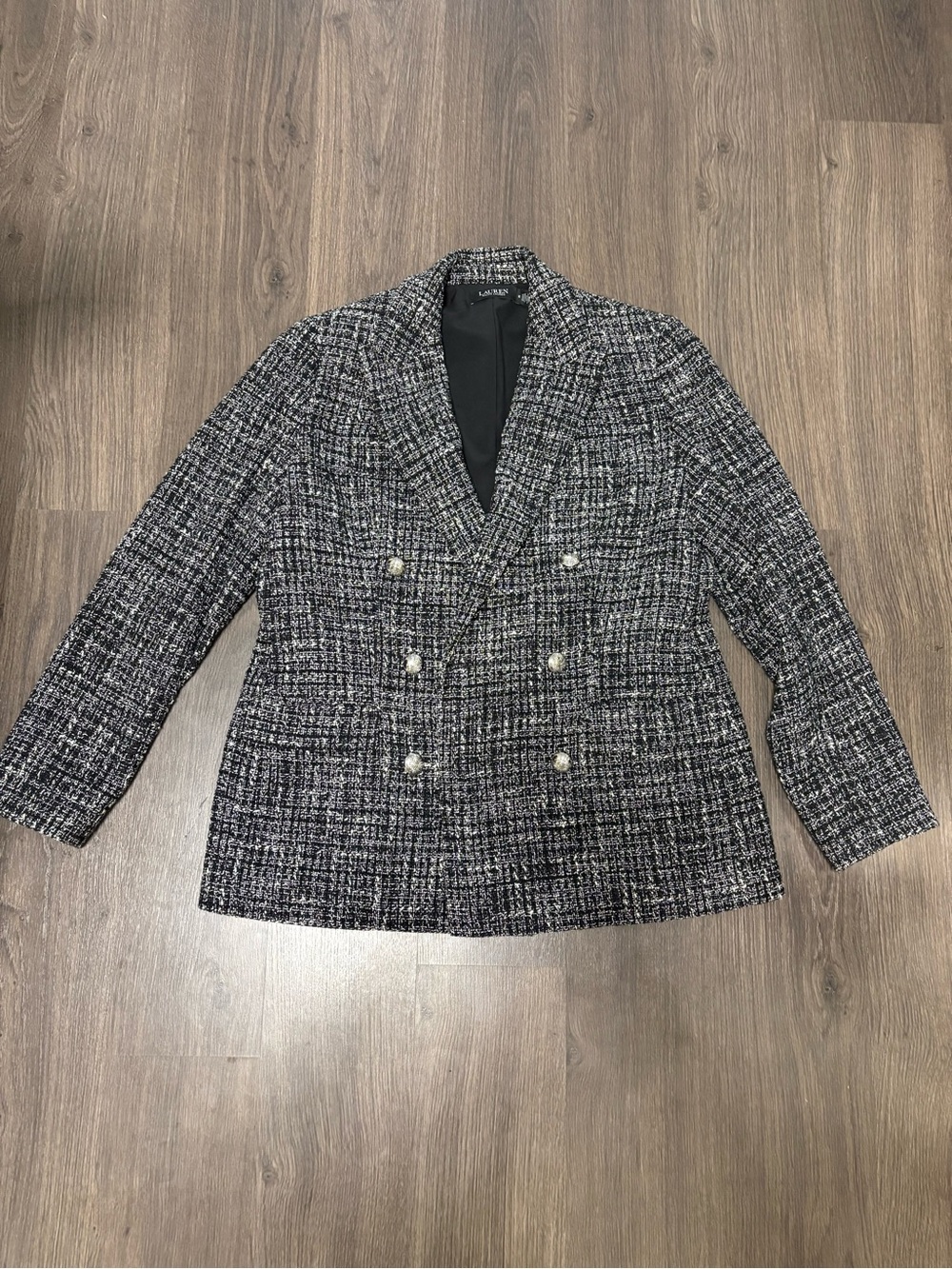 Ralph Lauren Black & White Tweed Double-Breasted Blazer